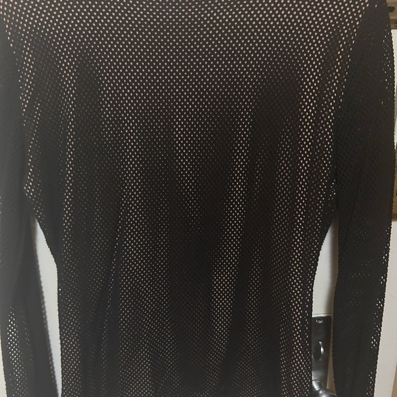 Bcbg black/nude mesh long sleeve top. - Picture 3 of 5